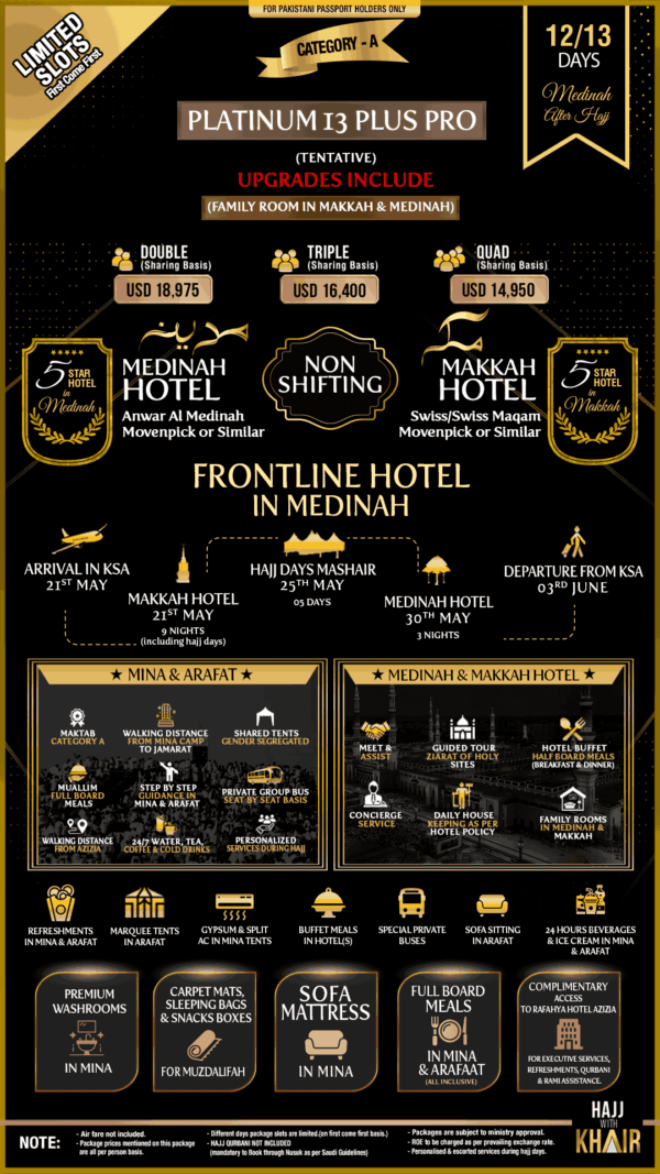 PLATINUM 13 PLUS PRO HAJJ PACKAGE 2026
