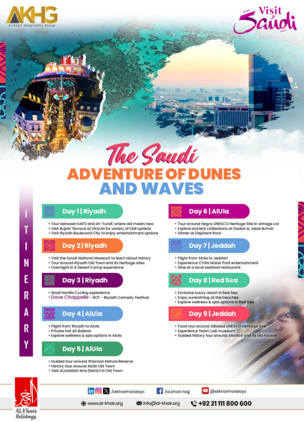 The Saudi Adventure of Dunes and Waves (9 Days Package)
