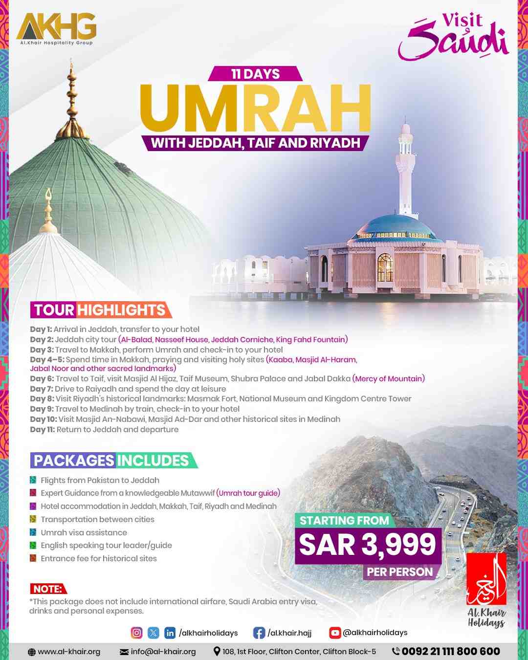 11 Days | Umrah with Jeddah, Taif & Riyadh Package 2026/1448h